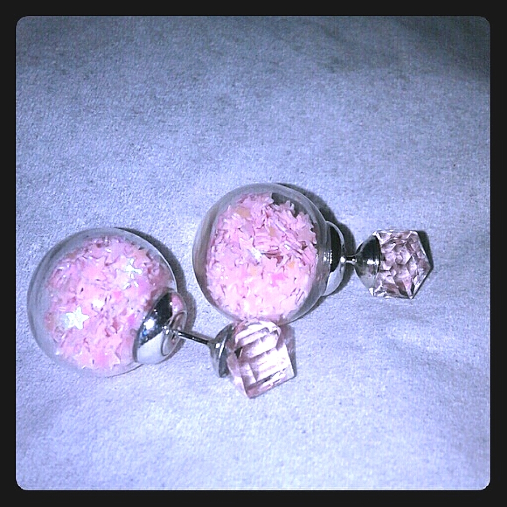 New Pink Ball Crystals Stars Earrings
